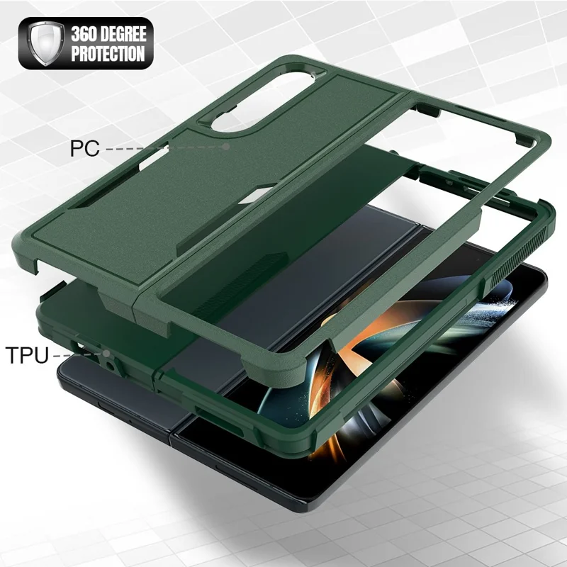 For Samsung Galaxy Z Fold4 5G Anti-scratch PC + TPU Folding Phone Case Drop-proof Back Cover - Dark Green