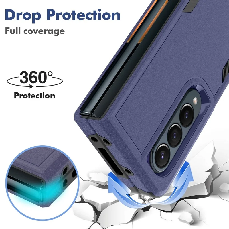 For Samsung Galaxy Z Fold4 5G Anti-scratch PC + TPU Folding Phone Case Drop-proof Back Cover - Dark Blue