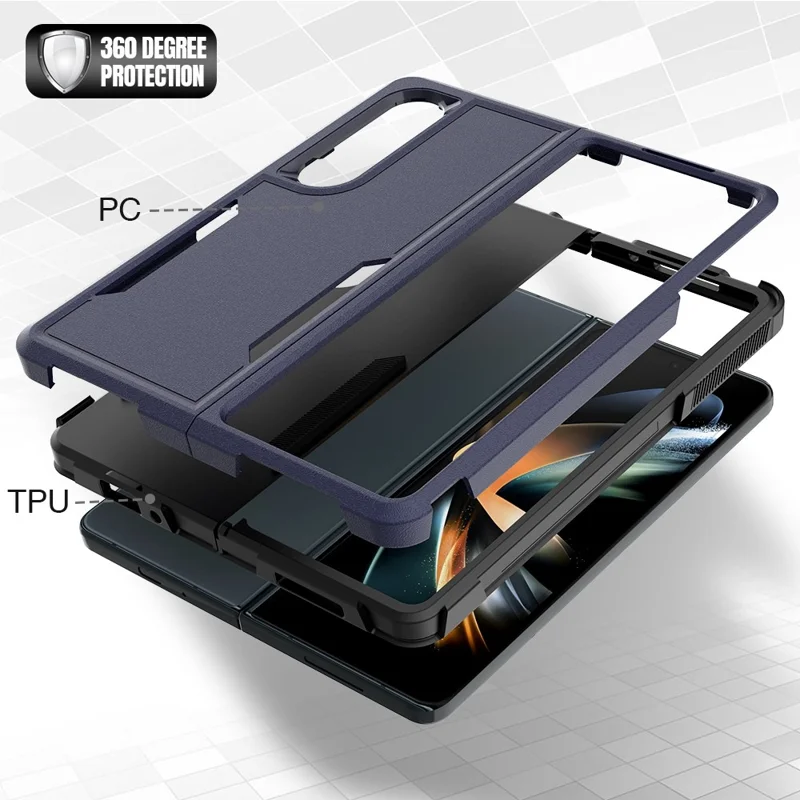 For Samsung Galaxy Z Fold4 5G Anti-scratch PC + TPU Folding Phone Case Drop-proof Back Cover - Dark Blue