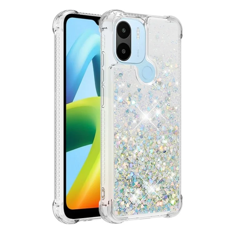 Coque de téléphone anti-rayures pour Xiaomi Redmi A1 4G / A2 4G / A1+ 4G / A2+ 4G / Poco C50 4G YB Quicksand Series-1 Liquid Floating Glitter Sequins TPU - Argent / Cœurs