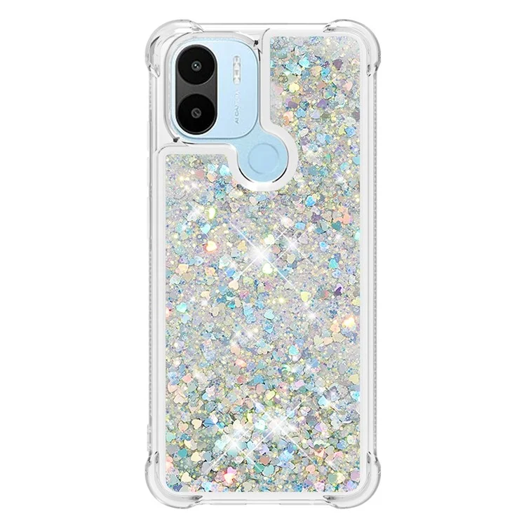 Coque de téléphone anti-rayures pour Xiaomi Redmi A1 4G / A2 4G / A1+ 4G / A2+ 4G / Poco C50 4G YB Quicksand Series-1 Liquid Floating Glitter Sequins TPU - Argent / Cœurs