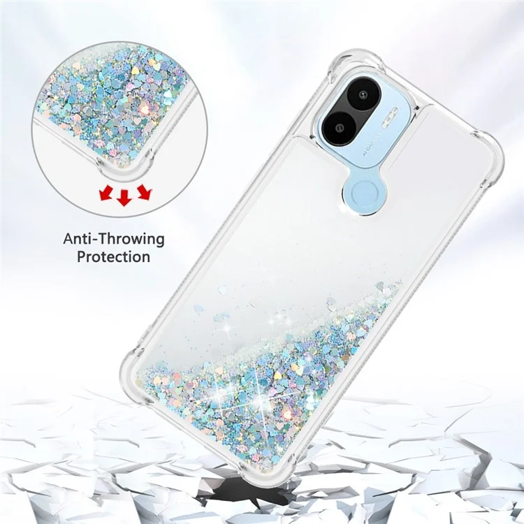 Coque de téléphone anti-rayures pour Xiaomi Redmi A1 4G / A2 4G / A1+ 4G / A2+ 4G / Poco C50 4G YB Quicksand Series-1 Liquid Floating Glitter Sequins TPU - Argent / Cœurs