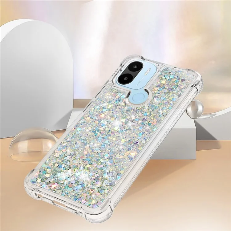 Coque de téléphone anti-rayures pour Xiaomi Redmi A1 4G / A2 4G / A1+ 4G / A2+ 4G / Poco C50 4G YB Quicksand Series-1 Liquid Floating Glitter Sequins TPU - Argent / Cœurs
