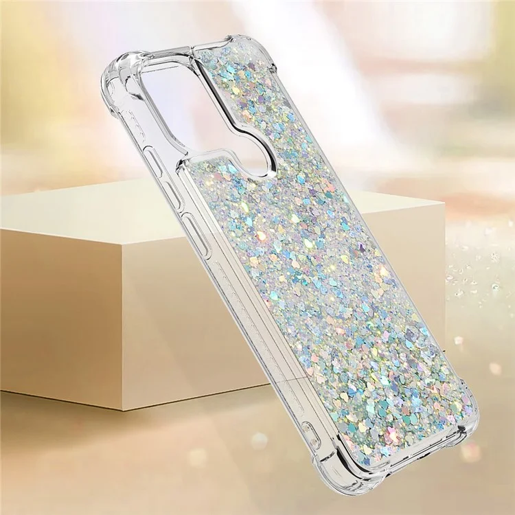 Coque de téléphone anti-rayures pour Xiaomi Redmi A1 4G / A2 4G / A1+ 4G / A2+ 4G / Poco C50 4G YB Quicksand Series-1 Liquid Floating Glitter Sequins TPU - Argent / Cœurs
