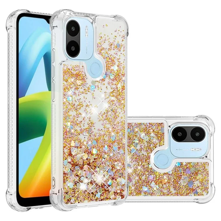 For Xiaomi Redmi A1 4G / A2 4G / A1+ 4G / A2+ 4G / Poco C50 4G TPU Case Glitter Quicksand Shockproof Phone Back Cover - Gold  /  Hearts