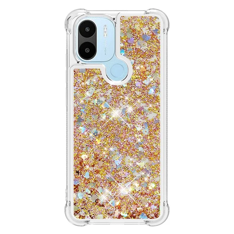 For Xiaomi Redmi A1 4G / A2 4G / A1+ 4G / A2+ 4G / Poco C50 4G TPU Case Glitter Quicksand Shockproof Phone Back Cover - Gold  /  Hearts