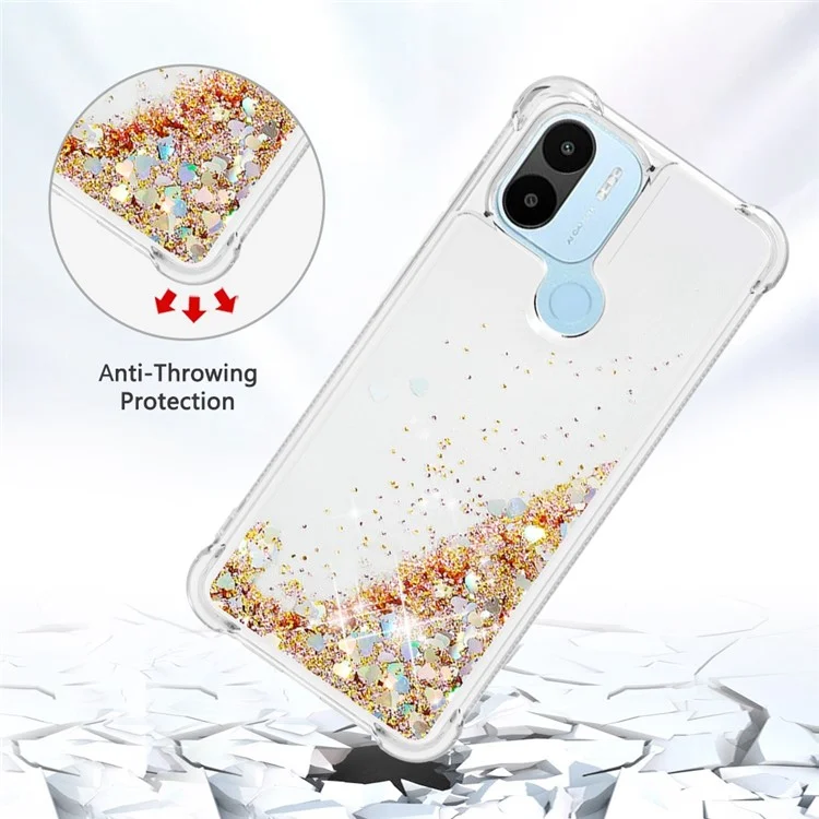 For Xiaomi Redmi A1 4G / A2 4G / A1+ 4G / A2+ 4G / Poco C50 4G TPU Case Glitter Quicksand Shockproof Phone Back Cover - Gold  /  Hearts
