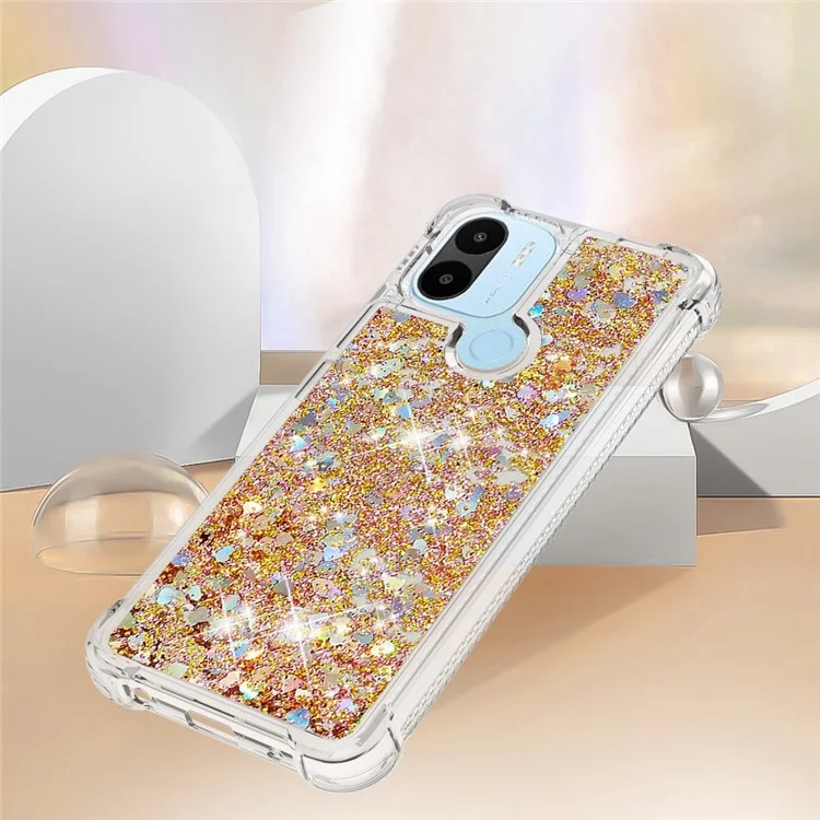 For Xiaomi Redmi A1 4G / A2 4G / A1+ 4G / A2+ 4G / Poco C50 4G TPU Case Glitter Quicksand Shockproof Phone Back Cover - Gold  /  Hearts