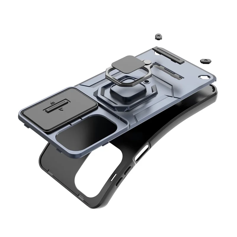 PC + TPU telefoonhoesje met standaard en lensdeksel voor Samsung Galaxy A17 5G / 4G - Blauw