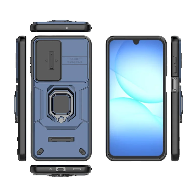 PC + TPU telefoonhoesje met standaard en lensdeksel voor Samsung Galaxy A17 5G / 4G - Blauw