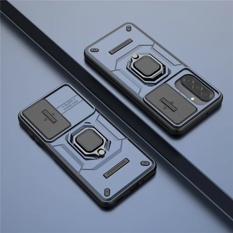 PC + TPU telefoonhoesje met standaard en lensdeksel voor Samsung Galaxy A17 5G / 4G - Blauw