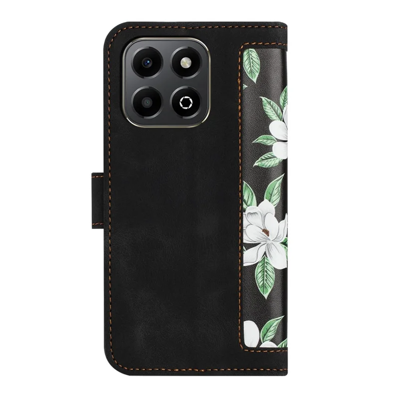 PU-læderet taske til Honor 400 Smart 5G / 4G / X7d 4G blomstermønster med kortfag - Sort