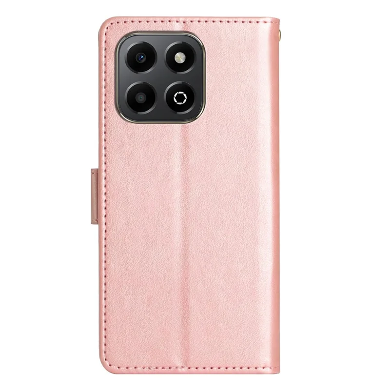 Leather Wallet Case for Honor 400 Smart 5G / 4G / X7d 4G Butterfly Flower Imprinted Phone Cover with Strap - Rose Gold