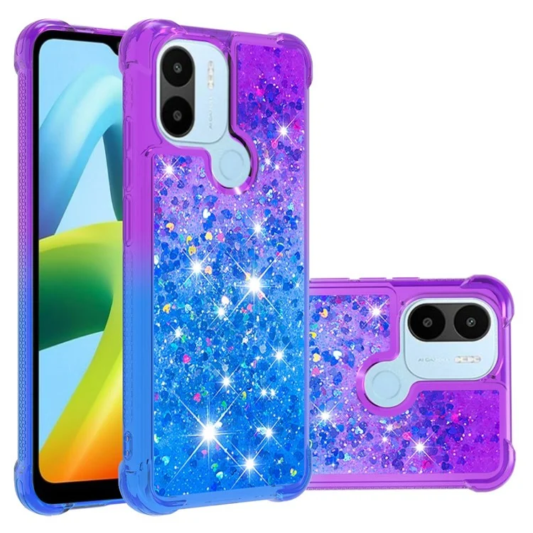 YB Quicksand Series-3 Para Xiaomi Redmi A1 4G / A1+ 4G Color de Gradiente TPU TPU Case Bump Prueba Avanzada y Líquidas Liquiding Sequins Cubierta Protectora - Violeta / Cielo Azul