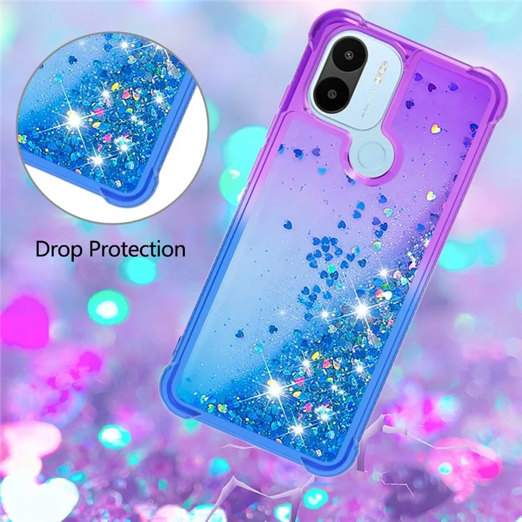 YB Quicksand Series-3 Para Xiaomi Redmi A1 4G / A1+ 4G Color de Gradiente TPU TPU Case Bump Prueba Avanzada y Líquidas Liquiding Sequins Cubierta Protectora - Violeta / Cielo Azul