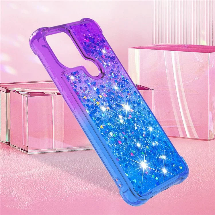 YB Quicksand Series-3 Para Xiaomi Redmi A1 4G / A1+ 4G Color de Gradiente TPU TPU Case Bump Prueba Avanzada y Líquidas Liquiding Sequins Cubierta Protectora - Violeta / Cielo Azul