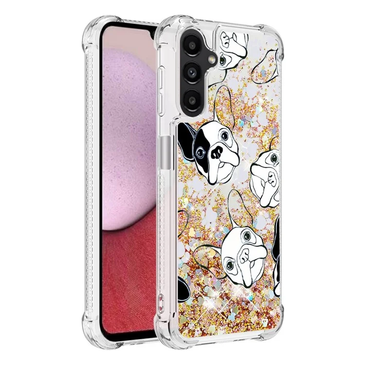For Samsung Galaxy A14 5G / A14 4G TPU Case with Quicksand and Pattern Printed  - Black / White Puppy