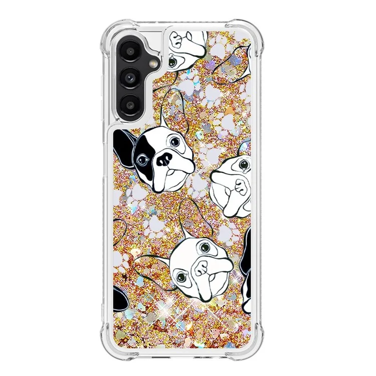 For Samsung Galaxy A14 5G / A14 4G TPU Case with Quicksand and Pattern Printed  - Black / White Puppy