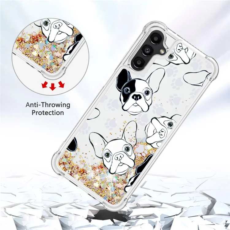For Samsung Galaxy A14 5G / A14 4G TPU Case with Quicksand and Pattern Printed  - Black / White Puppy