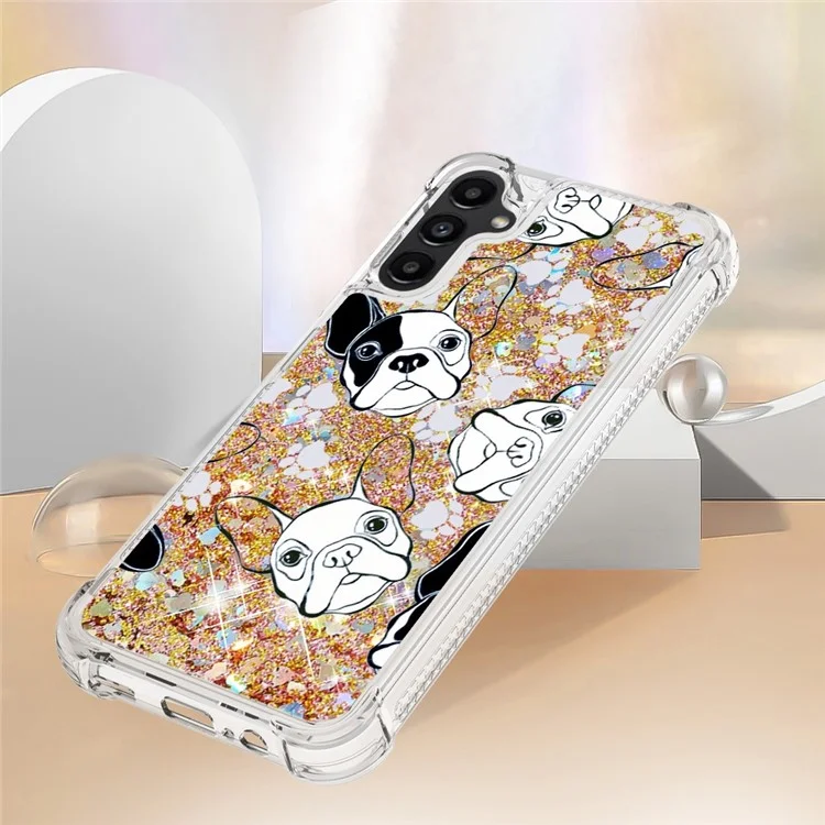 For Samsung Galaxy A14 5G / A14 4G TPU Case with Quicksand and Pattern Printed  - Black / White Puppy