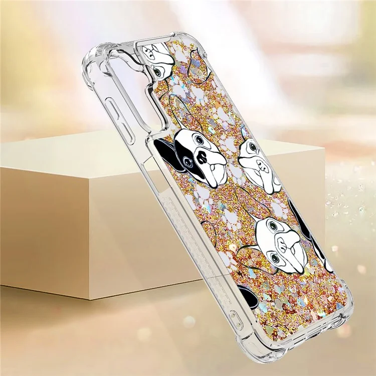 For Samsung Galaxy A14 5G / A14 4G TPU Case with Quicksand and Pattern Printed  - Black / White Puppy
