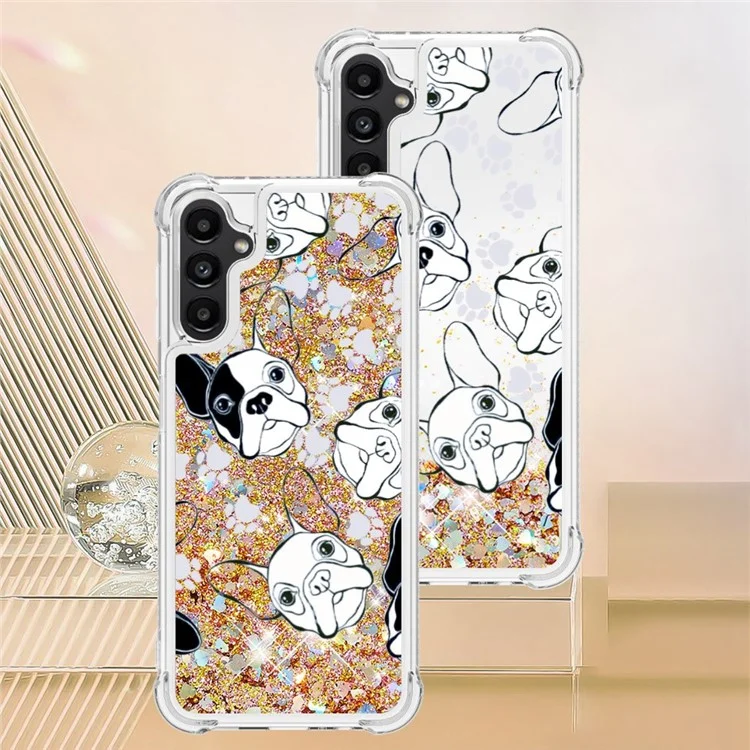 For Samsung Galaxy A14 5G / A14 4G TPU Case with Quicksand and Pattern Printed  - Black / White Puppy