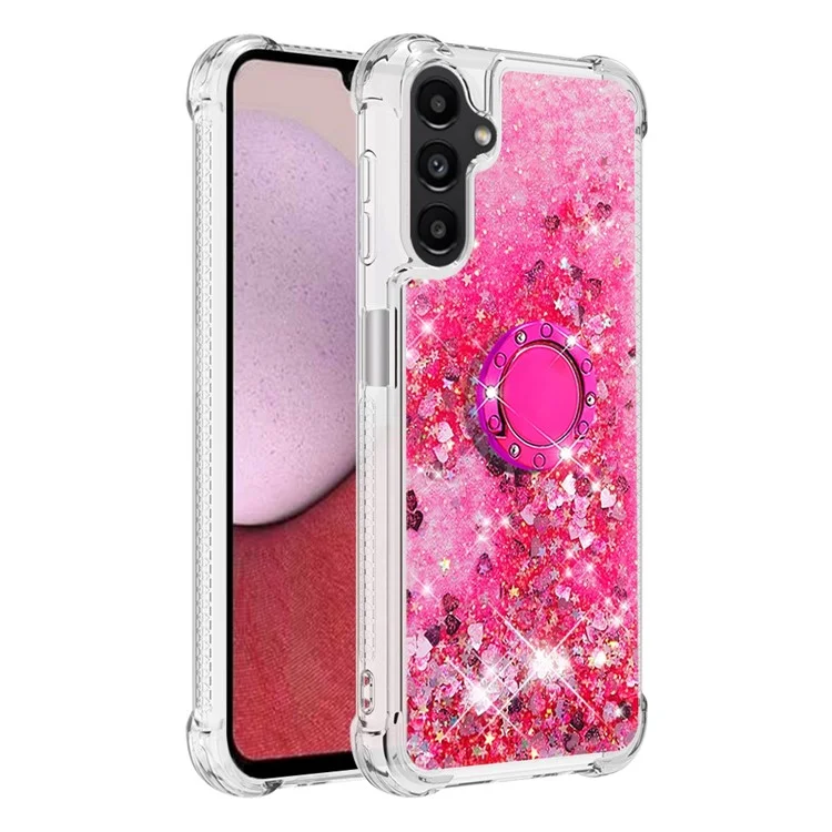 Série Quicksand YB-7 pour étui Samsung Galaxy A14 5G / A14 4G Quicksand Soft TPU Ring Kickstand Shockproof Phone Cover - Rose / Coeurs