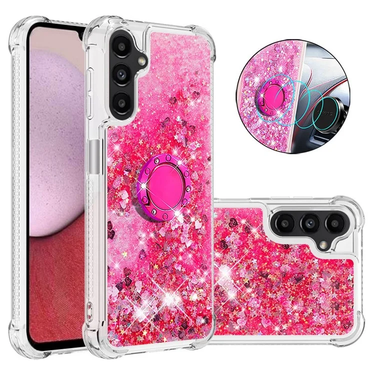 Série Quicksand YB-7 pour étui Samsung Galaxy A14 5G / A14 4G Quicksand Soft TPU Ring Kickstand Shockproof Phone Cover - Rose / Coeurs