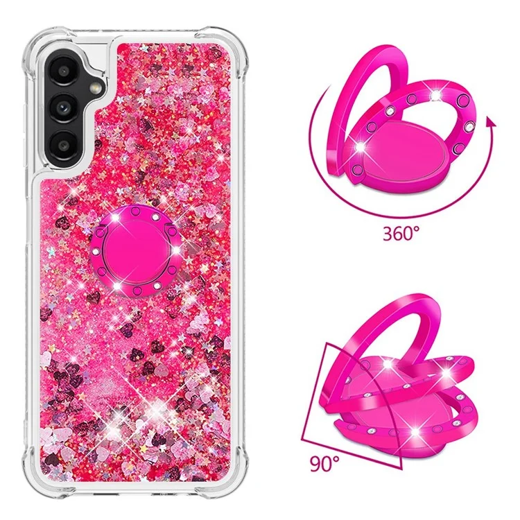 Série Quicksand YB-7 pour étui Samsung Galaxy A14 5G / A14 4G Quicksand Soft TPU Ring Kickstand Shockproof Phone Cover - Rose / Coeurs