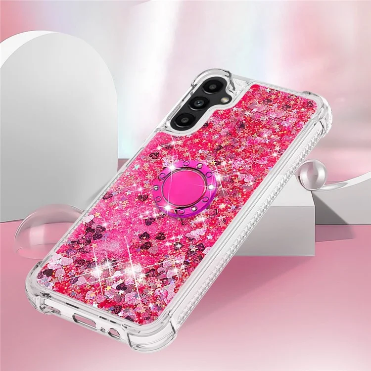 Série Quicksand YB-7 pour étui Samsung Galaxy A14 5G / A14 4G Quicksand Soft TPU Ring Kickstand Shockproof Phone Cover - Rose / Coeurs