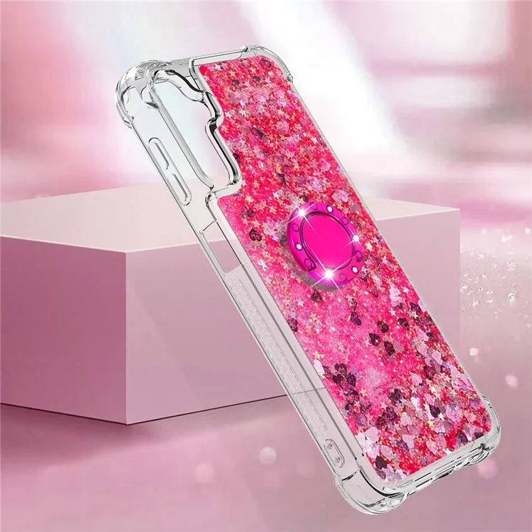 Série Quicksand YB-7 pour étui Samsung Galaxy A14 5G / A14 4G Quicksand Soft TPU Ring Kickstand Shockproof Phone Cover - Rose / Coeurs