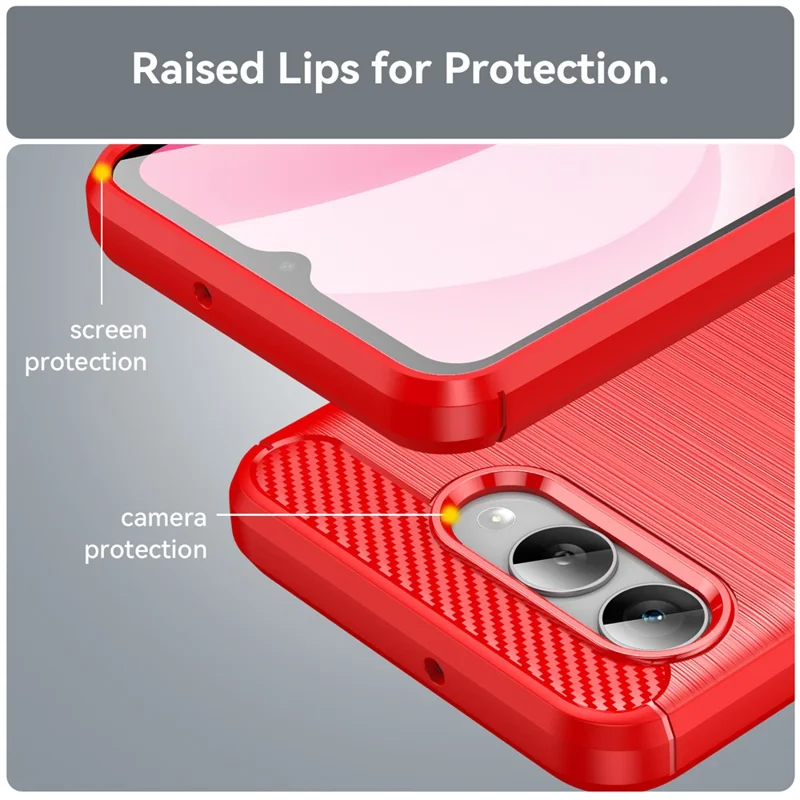 For T-Mobile REVVL 8 / T Phone 3 Case Protective Phone Cover Carbon Fiber Texture Brushed - Red