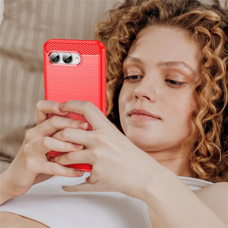 For T-Mobile REVVL 8 / T Phone 3 Case Protective Phone Cover Carbon Fiber Texture Brushed - Red
