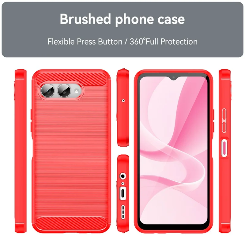 For T-Mobile REVVL 8 / T Phone 3 Case Protective Phone Cover Carbon Fiber Texture Brushed - Red