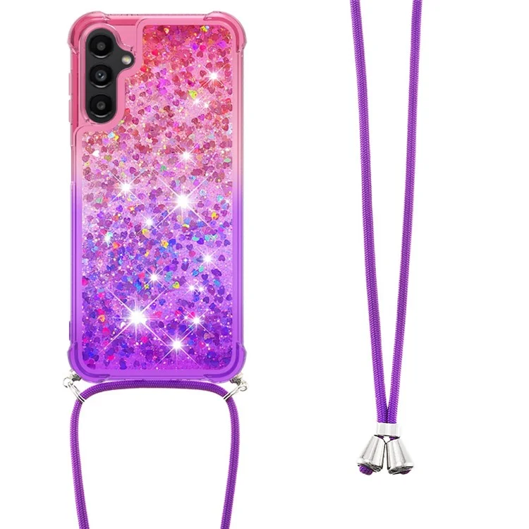 YB Quicksand Series-6 para Samsung Galaxy A14 5G / A14 4G Capa Traseira TPU Cor Gradiente Quicksand Phone Cover com Cordão - Rosa / Roxo
