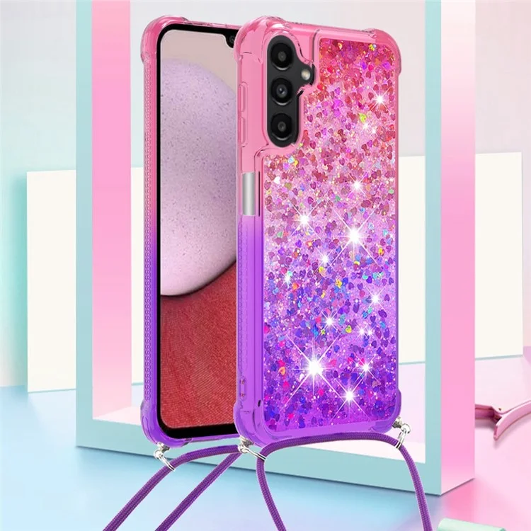 YB Quicksand Series-6 para Samsung Galaxy A14 5G / A14 4G Capa Traseira TPU Cor Gradiente Quicksand Phone Cover com Cordão - Rosa / Roxo