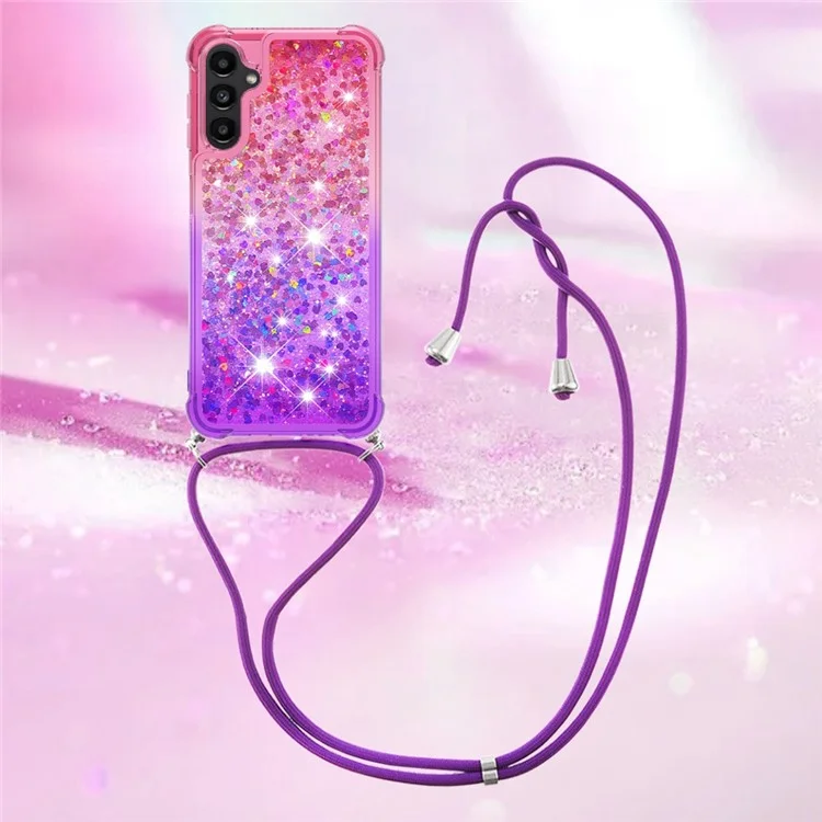 YB Quicksand Series-6 para Samsung Galaxy A14 5G / A14 4G Capa Traseira TPU Cor Gradiente Quicksand Phone Cover com Cordão - Rosa / Roxo
