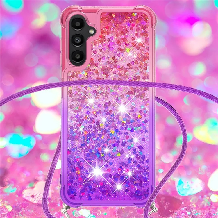 YB Quicksand Series-6 para Samsung Galaxy A14 5G / A14 4G Capa Traseira TPU Cor Gradiente Quicksand Phone Cover com Cordão - Rosa / Roxo