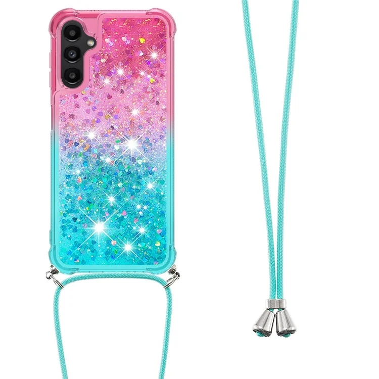 YB Quicksand Series-6 para Samsung Galaxy A14 5G / A14 4G Funda de TPU para la parte posterior Diseño de color degradado Funda de teléfono Quicksand con cordón - Rosa / Azul cielo