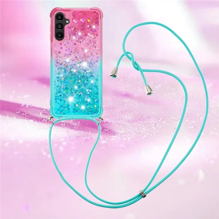 YB Quicksand Series-6 para Samsung Galaxy A14 5G / A14 4G Funda de TPU para la parte posterior Diseño de color degradado Funda de teléfono Quicksand con cordón - Rosa / Azul cielo