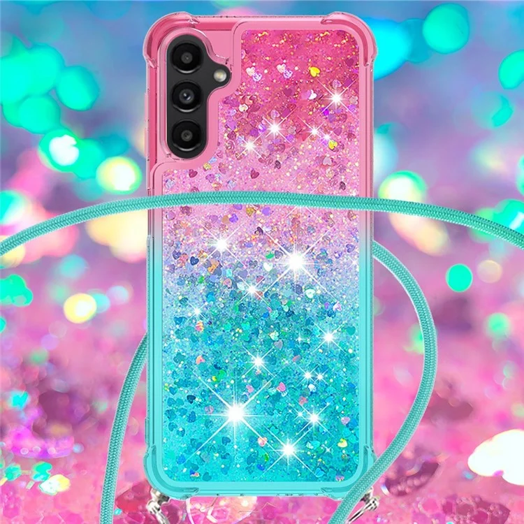 YB Quicksand Series-6 para Samsung Galaxy A14 5G / A14 4G Funda de TPU para la parte posterior Diseño de color degradado Funda de teléfono Quicksand con cordón - Rosa / Azul cielo