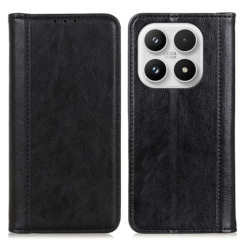 For Xiaomi 17 Stand Case Split Leather Litchi Texture Wallet Phone Cover - Black