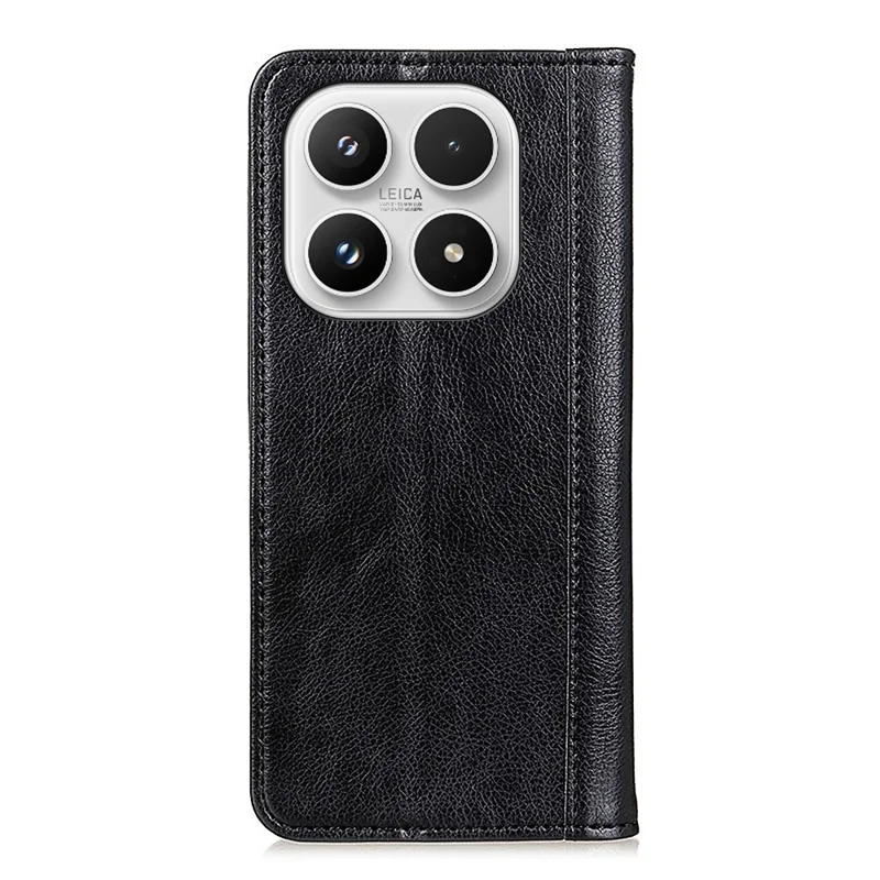 For Xiaomi 17 Stand Case Split Leather Litchi Texture Wallet Phone Cover - Black