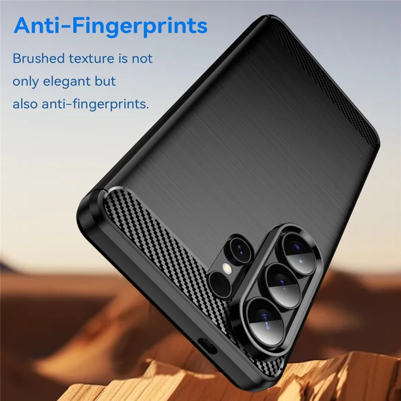 Funda protectora para Samsung Galaxy S26 Ultra, cubierta de teléfono con textura de fibra de carbono cepillada - Negro