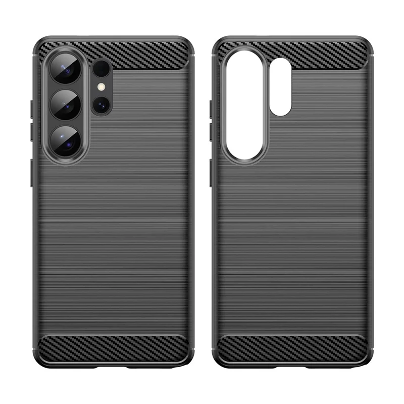Funda protectora para Samsung Galaxy S26 Ultra, cubierta de teléfono con textura de fibra de carbono cepillada - Negro