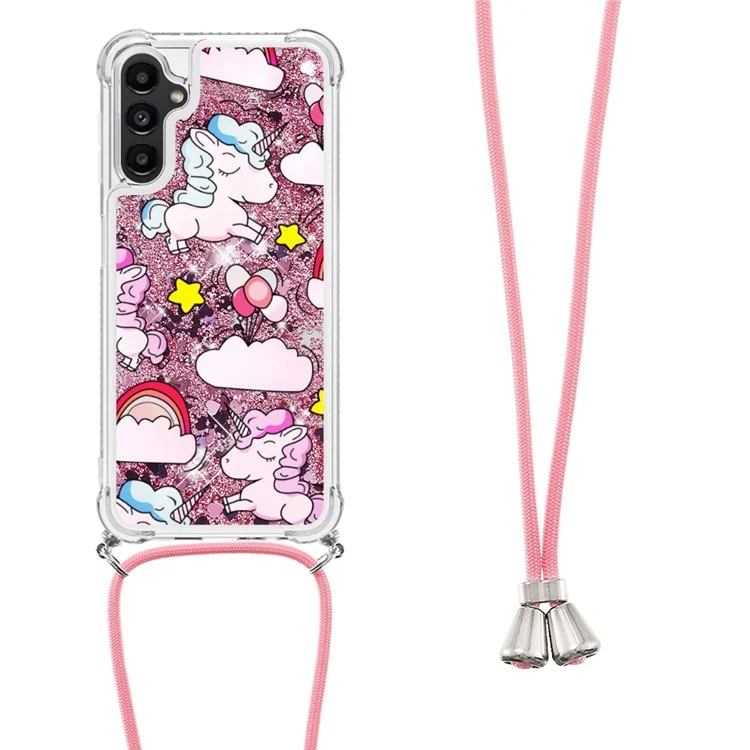 YB Quicksand Series-5 Para Samsung Galaxy A14 5G Liquid Quicksand Pattern Padring Phone Case Anti-srratch TPU Tampa Com Cordão - Cavalo e Nuvem