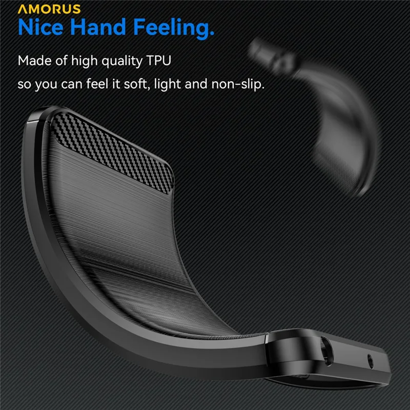 AMORUS voor Xiaomi 15T Pro hoesje met koolstofvezelstructuur Geborsteld beschermend telefoonhoesje - Zwart