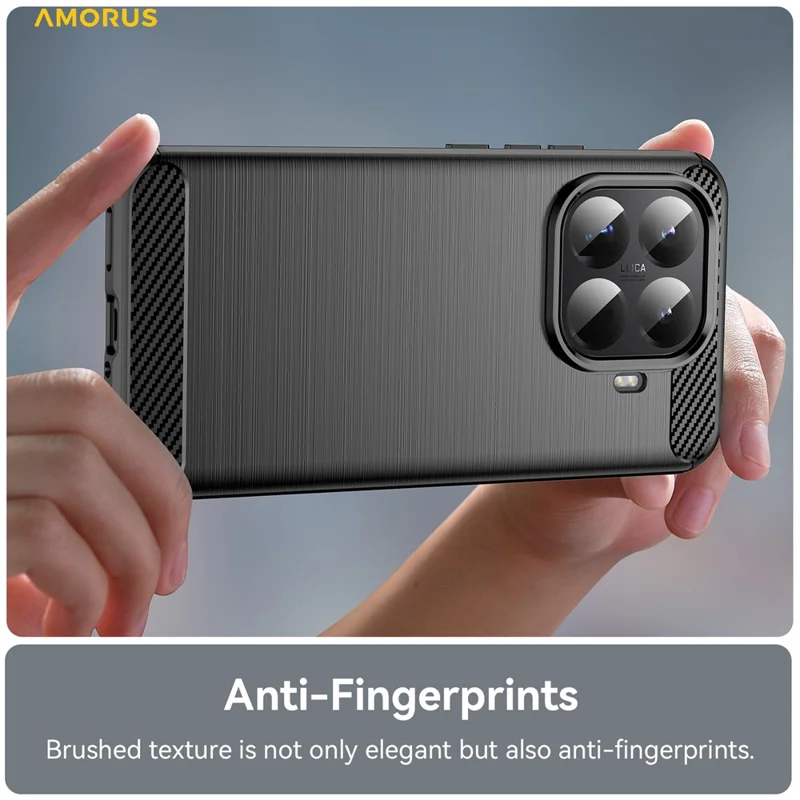 AMORUS voor Xiaomi 15T Pro hoesje met koolstofvezelstructuur Geborsteld beschermend telefoonhoesje - Zwart