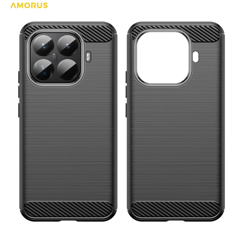 AMORUS voor Xiaomi 15T Pro hoesje met koolstofvezelstructuur Geborsteld beschermend telefoonhoesje - Zwart