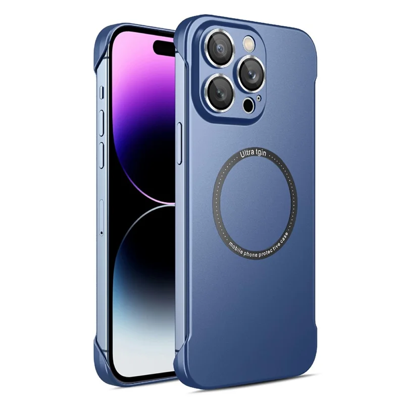 For iPhone 14 Pro Anti-scratch Ultra Slim Magnetic Phone Case Frameless PC Back Cover Compatible with MagSafe - Dark Blue